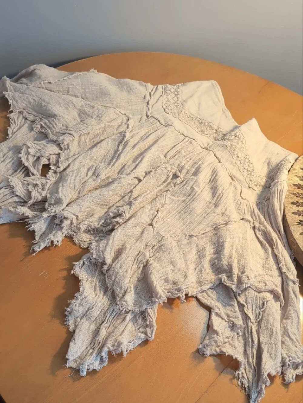 Free People Distressed Taupe Asymmetrical Handkerchief Hem Boho Skirt